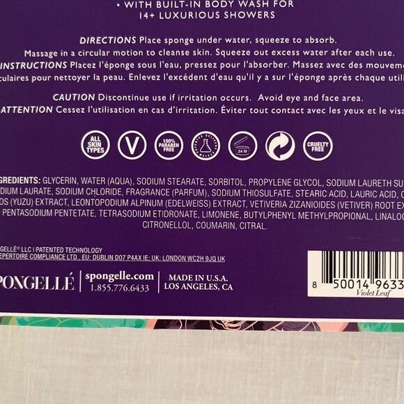 Spongelle Violet Leaf Body Wash Infused Buffer 3oz 14+ Uses Cleanse Sponge - Picture 5 of 8